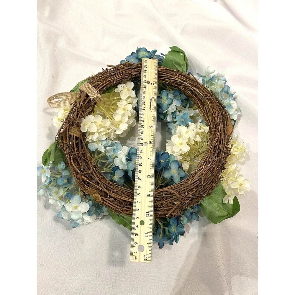 blue & white fake floral hanging wreath home decor spring summer flowers